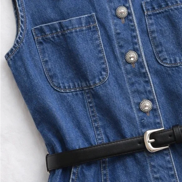 NWT Margaux Denim Dress with Belt by Wisteria - Picture 3 of 4